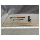 Assorted Vintage Measuring sticks, Stapler, Candle