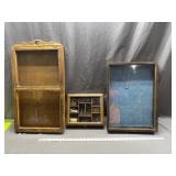 3 Shadow Boxes, one contains vintage items