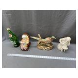 Assorted figurines, 7Up bottle
