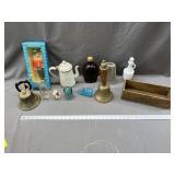 Bells, crate, glassware