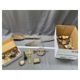 Vintage bells, damper, fireplace irons