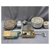 Cheese grater, burner, food/meat chopper, kettles