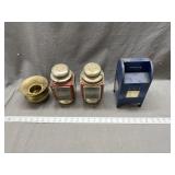 Spittoon, lanterns, bank