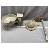 Bernzomatic propane lantern, trench shovel, army h