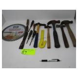 Various Hammers, Saw Blade, Screw Drivers