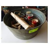 Galvanized Round Bucket with Miscellaneous Items