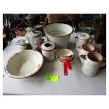 Enamel Pot, Pans, and Coffee Pots