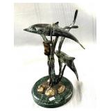 Bronze dolphins sculpture on onyx base, Sculpture