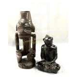 (2) Wooden sculptures en bois 8.5" - 14" H