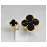 Sterling silver gold plated clover cut onyx ring