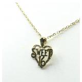 10K Yellow gold Sweet 16 heart pendant with gold
