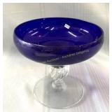 Footed cobalt blue glass bowl, Bol en verre bleu