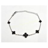 Sterling silver clover cut onyx bracelet 3.50 cts