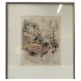 Framed print signed indistinctly, Impression
