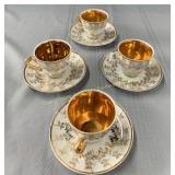 (4) Gold washed cups & saucers, Tasses et