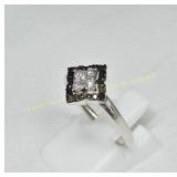 Sterling silver black & white diamond ring 0.21ct