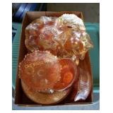 Box of Carnival Glass Pieces