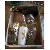 Box of Glasses & Bottle
