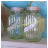 (2) Green Depression Shakers