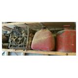 Shelf of Gas Cans, Bucket & Misc.