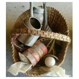 Coal Shovel, Oil Can & Basket of Miscellaneous