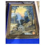 Mountain & Bridge Vintage Print