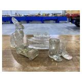 Glass rabbit, boots, car & boat