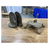 Ship bookends, iron candleholder