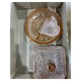 Covered pink candy dish, pink heart dishes, round