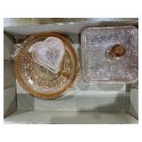 Covered pink candy dish, pink heart dishes, round