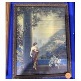 Vintage Lady in Garden & Pillar Print