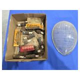 Vintage Spark Plugs & Glass Ford Headlight Cover