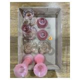 Pink glass candlesticks