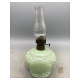 Vintage Mint Green Milk Glass Kerosene Lamp