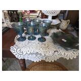 Carnival Glass Plate & Stemmed Cups