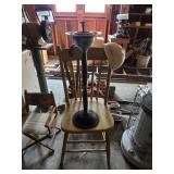 Wooden Straight Chair & Ash Tray