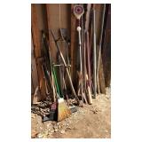 Garden hand tools, brooms, shovels, pipes &