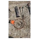 Basketball Rim, hedge trimmers and tool