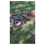 Tires, 2-pedal tractor tires, rods, fence post
