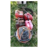 Rigid Shop Vac, 5-gas cans, and metal chords