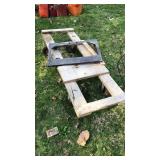 Wood cart and metal rolling carts + lawn