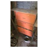 Orange wood 3-drawer cabinet full of literature