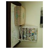 Runner, basket, contents of dresser, yarn: sewing