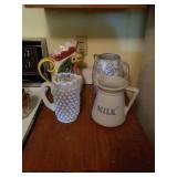 Lot of 4 pieces: ceramic and glass pitchers.