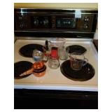 Measuring cups-glass and plastic and metal & nut