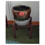 Planter and plant stand, unmarked.