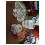Vase, clear glass bowl, carnival glass bowl, oil