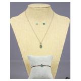 Sterling Silver Necklace, Pair of Earrings & Cuff