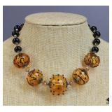 Black & Orange Glass Bead Necklace