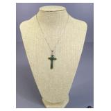 18k Gold Plated Necklace w/Jade Cross Pendant